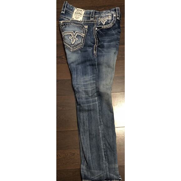 Rare Y2K Rock Revival Jeans Rain Straight Embroidered Studded Rock 33x32